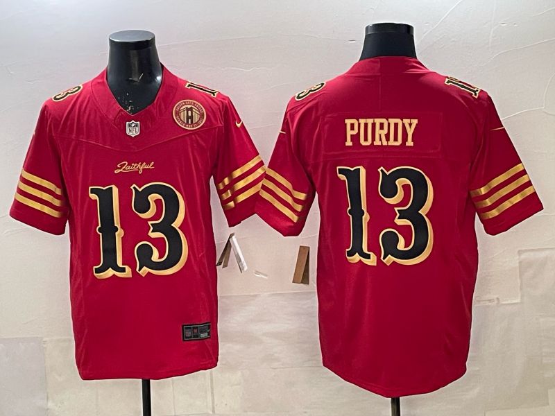 Men 2025 Nike San Francisco 49ers #13 Purdy red gold 5th generation Limited NFL Jersey 007